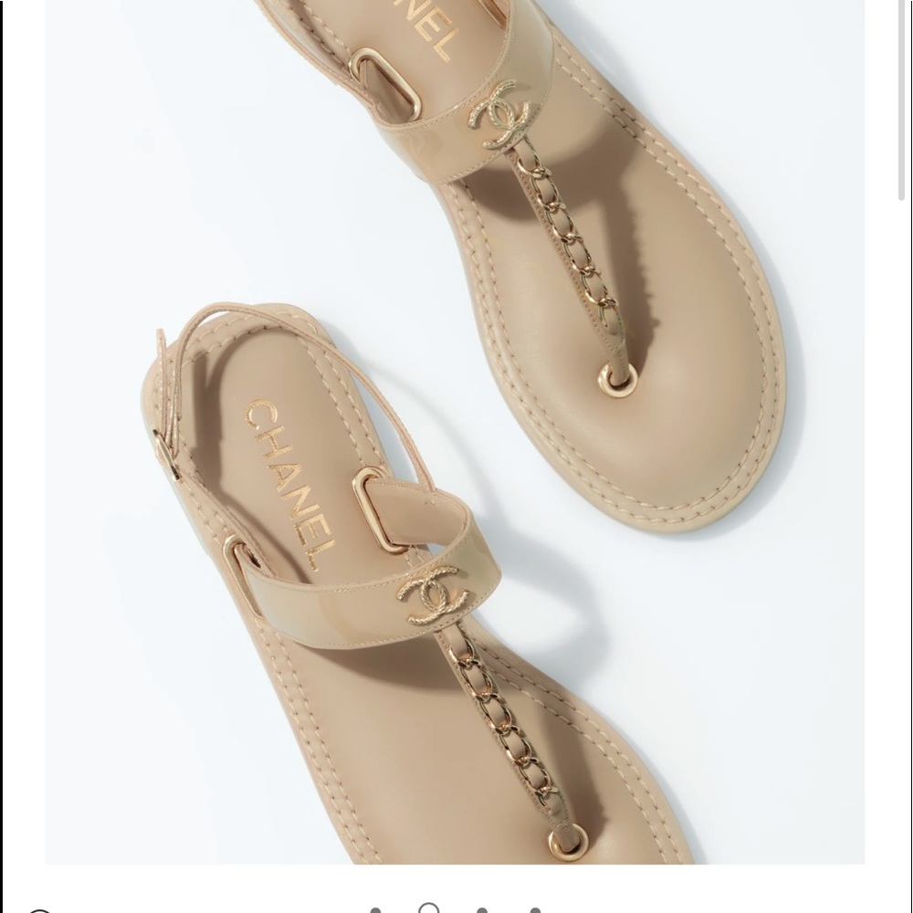 Authentic- Chanel Cruise 2021/2022 Collection- Patent Calfskin Beige Sandals